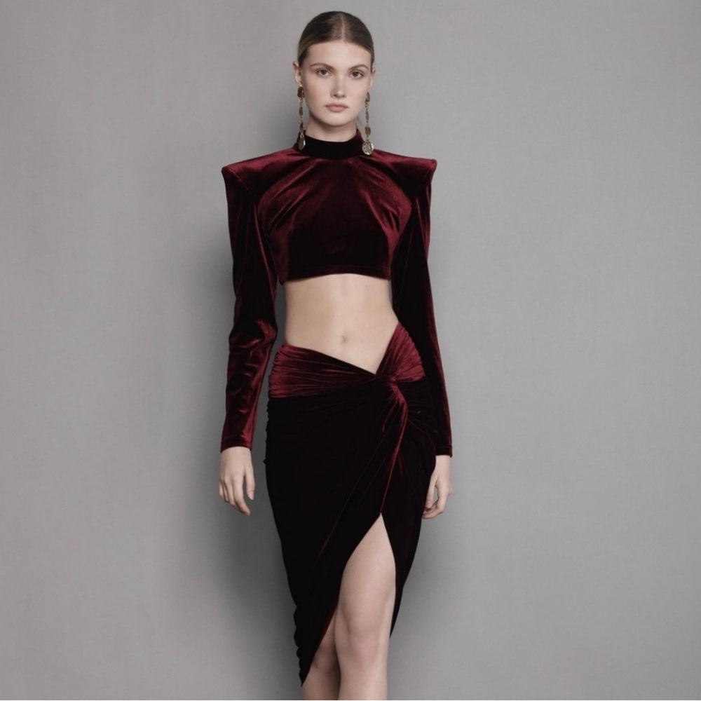 Bronx and Banco Red Midi Wrap Skirt Asymmetrical